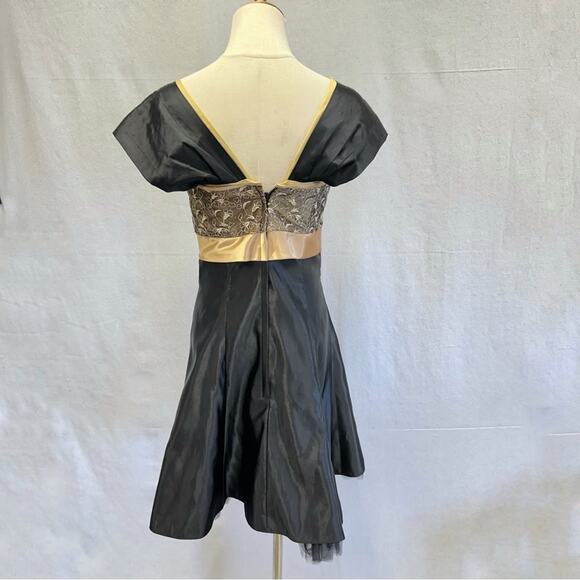 Jessica‎ McClintock for Gunne Sax vintage black satin & lace mini dress size 7 - Picture 11 of 15